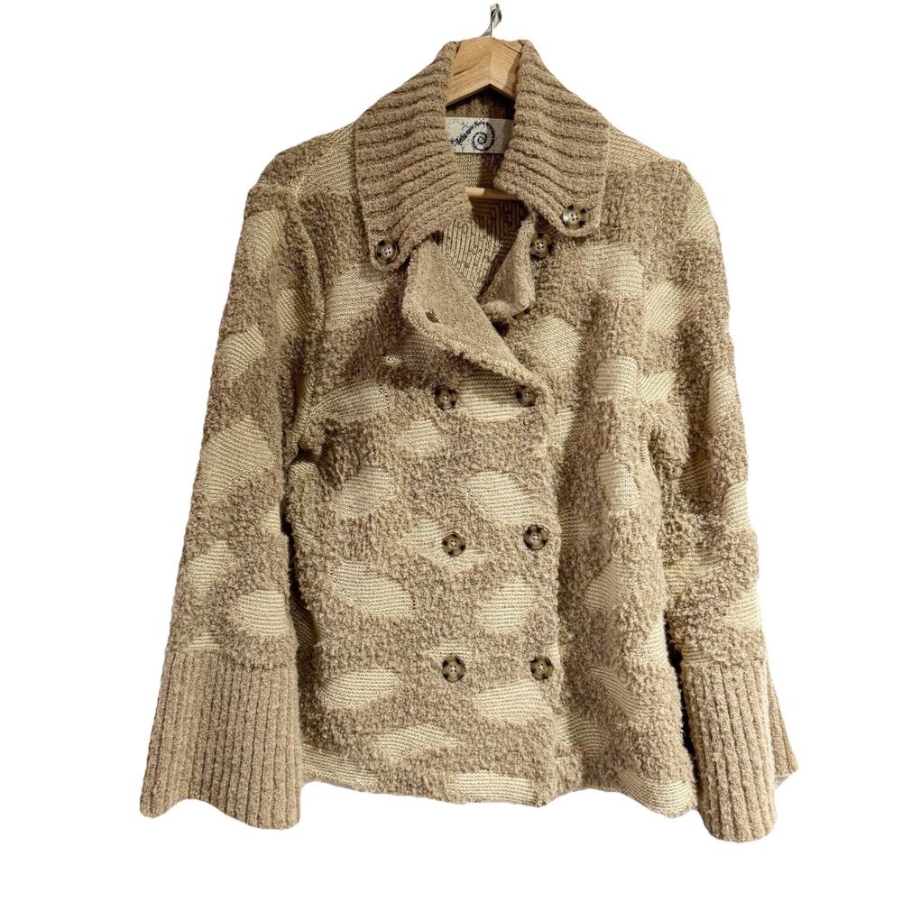 Anthropologie Rosie Neira Tan Intarsia Spotted‎ Cardigan Size XS